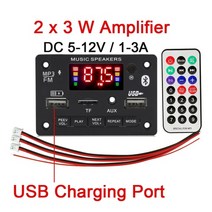 노래 뮤직 음악 MP3 플레이어 6w 증폭기 5v 12v mp3 디코더 보드 녹음 오디오 모듈 usb tf fm 라디오 bluetooth5.0 무선 mp3 플레이어(충전 포트, 2 x 3w 증폭기