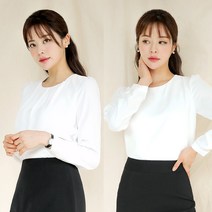 흰색 정장 기본 면접 쉬폰 라운드 셔링 긴팔 고급 오피스룩 브라우스