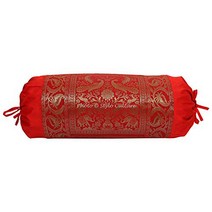 Stylo Culture Traditional Polydupion Cylindrical Tubular Bolster Pillow Cover Red Jacquard Brocade B, 1