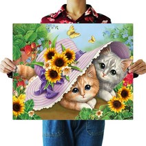 FASEN 액자 캔버스형 보석십자수 DIY 키트 40 x 50 cm, ZSH012.귀여운 고양이