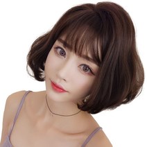 하이유니 보브컷 C컬 펌 헤어 단발 통가발 가발 26cm + 거치대 세트, 다크브라운 / 26cm