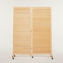 천연원목 인테리어 바퀴 블라인드 파티션 이동식 공간분리 칸막이 가림막, 2단 내추럴