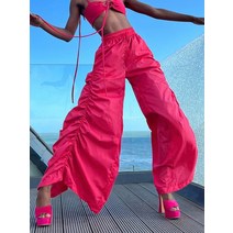 Weekeep Oversized Cargo Pants Summer New Sweatpants 레이스 업 리본 로우 라이즈 칙 핑크 카프리 캐주얼