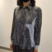 여성 블랙 레오파드 호피 배색 셔츠 블라우스