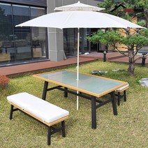 감성캠핑 라탄 야외 테이블 의자 세트 벤치형 4인세트, 라탄테이블의자세트-벤치형