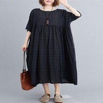 여성용 짧은 소매 오버 사이즈 코튼 린넨 빈티지 격자 무늬 드레스 캐주얼 느슨한 긴 여름 우아한 의류 2023
