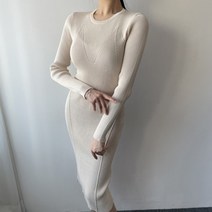 블링앤수 여성 라운드넥 슬림핏 골지 니트 미디 원피스 KZZ790