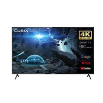 큐빅스 4K UHD LED 스마트 TV 249cm(98인치) 대형티비 구글 안드로이드 11 넷플릭스 유튜브 WIFI 스탠드 벽걸이 기사방문설치, 스탠드설치