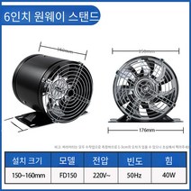 터널 환풍기 강제환기 창문형 환기 휀 유니트 강제환기 키트 축사용 비닐하우스 화장실, 개, 6인치 블랙-환기 권장-개폐선