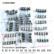 50 개/몫 10 종류 5x20mm 유리 퓨즈 키트 패키지 0.2A 1A 2A 3A 5A 6A 8A /250V 5x20 보험 튜브, 한개옵션0