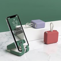 리아 Type-C 라이트닝 올인원 부착식 미니 접이식 핸드백 휴대폰 보조베터리 4000mAh, 그린, Lightning