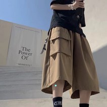 긴바지 와이드바지 카고팬츠 아메리칸 레트로 멀티 포켓 크롭 팬츠 남성 여름 실크 툴링 반바지 일본식 캐주얼 8점 와이드 레그