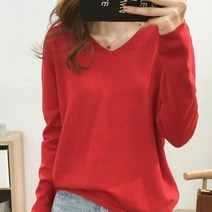 쇼션 브이넥 긴팔 티 여성 봄 가을 겨울 티셔츠 옷 단색 무지티 니트 긴팔 슬림핏 여자 의류