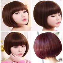 숏 컷 통가발 커트 가발 반가발 여자 단발 짧은 머리 헤어 미용 소품 셀프 덧 붙임 연출 패션 자연스러운 여자 인조모 고급 볼륨 원형 탈모 엠자 커버 가르마 여우 붙이는 아기 앞, 다크브라운