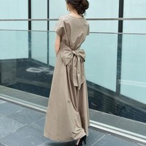 우아 왕리본 반팔 원피스 롱 숏 데일리 20대 30대 여신 완전롱 리본 허리밴딩 여름 면 예쁜