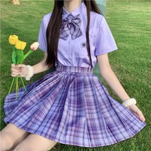 연보라원피스 시크라인 쉐바 쉬폰 플리츠 Purple blouse plaid skirts