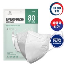 KF80 중형 에버프레쉬 에어 마스크 얇고 가벼운 여름용 새부리형, 40매, 중형 화이트