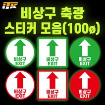 ITK 소방안전 비상구 화살표 축광(야광)스티커 모음 100mm x 100mm, 사각스티커(녹색), 직진, PL206 (KFI인증)
