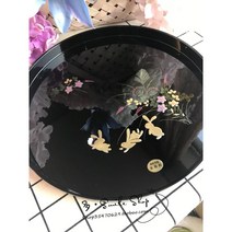 자개 쟁반 트레이 빈티지 벚꽃 꽃과 토끼 수지칠기 원형 다기, 옵션1