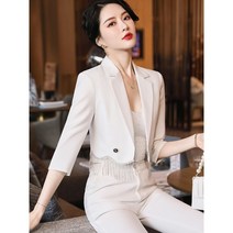Crzen 여자 세트 봄여름 쇼트 정장코트+팬츠 직업 투피스 23N326