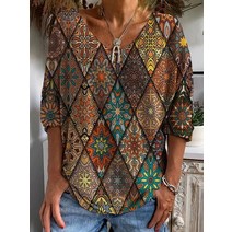 티셔츠프린팅기계 티셔츠프린터 의류프린터 뉴 여름 데일리 넥 티셔츠 루즈한 반팔 여성 패션 캐주얼 풀오버 레트로 프린트 탑