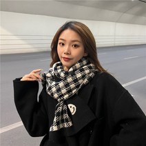 한국어 스타일 격자 무늬 스카프 여성의 가을과 겨울 니트 양모 스카프 Ins 인터넷 연예인 겨울 목도리 두꺼운 따뜻한 모든 매치
