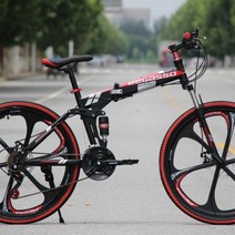 BeGasso 26 인치 접이식 자전거 가변 속도 충격 흡수 오일 디스크 브레이크 산악용, 26 인치cm, 검은 색 6 날 마그네슘 합금 휠 + 27 단