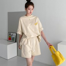 러브앤시티 여성용 테니스 트레이닝세트 반바지세트 오버핏 반팔티