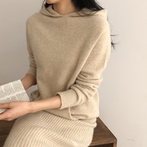 럭스 후드 니트 홀가먼트 라쿤 여자 아이보리 베이지
