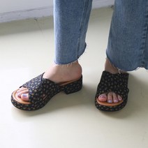 꽃무늬 패브릭소재 통굽 샌들슬리퍼 엑스스트랩 여름키높이샌들