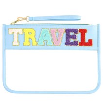 [정품] 셔닐 레터 백 스낵 투명 파우치 프레피 여행용 스낵 백 방수 플랫 투명 스낵, Blue-Travel