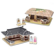 집콕 놀이 기와집 초가집 종이 모형 조립 만들기 유아 치매 예방 건축, 3D 종이입체퍼즐 기와집