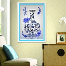 MINJING 5D DIY 큐빅 보석 십자수세트 평화로운 부 꽃병 파란색과 흰색 도자기 취미생활 비즈십자수, 1세트, 100x67cm