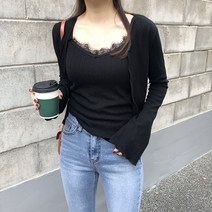 자체제작 골지 나시 카디건 세트 이너 레이스 미니 가디건