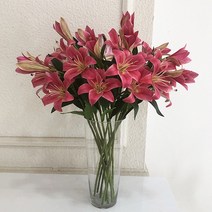 백합 조화 3송이 산소 성묘 인테리어 촬영 소품 조화 상품, 로즈레드