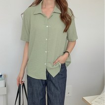 네쥬 여성 봄 여름 루즈핏 카라 무지 데일리 셔츠