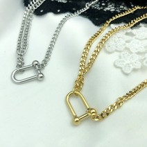 써지컬스틸 U링크 레이어드 넥체인 클립목걸이 티타늄 18K plating