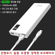 스마트폰충전기 간편휴대 슬림 잔량체크 10000mAh 보조배터리 LG 벨벳 G8 G7 G6 G5 Q92 Q8 Q70 Q61 전기종, 선택2번 10000mAh 애플8핀 20Cm케이블 PA1