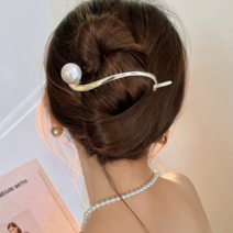 쏘샵 메탈 웨이브 왕진주핀 헤어 비녀 올림머리 바나나핀