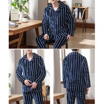 플란넬잠옷 2020 봄 두꺼운 따뜻한 블루 남성용 긴 소매 산호 벨벳 정장 Loungewear 3658494566, XL, Navy Blue 1