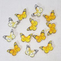 한소픈 깃털 나비 모형 미니 정원 화단 데코 장식 소품 DIY 만들기 화분 소품, 옐로우 12P