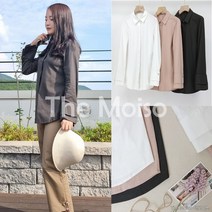 여성 스판 쫀쫀 이중 소매 솔리드 무지 히든 버튼 셔츠 블라우스 3색