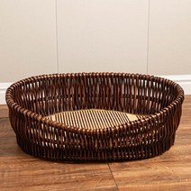 고양이 강아지 라탄 하우스 숨숨집 동굴 텐트 급식소 애견 침대 길냥이 대형견 바구니 쇼파 개집, 진한갈색타원형바구니+매트
