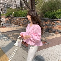 스프링 물결 플레어 퍼프 블라우스 BL