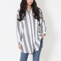 여성 체형커버 스트라이프 긴팔 롱 셔츠 루즈핏 베이직 블라우스 여자오버핏셔츠 난방