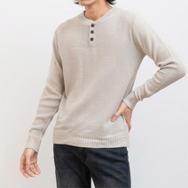 캐주얼 댄디룩 남성 와플패턴 헨리넥 단추 니트티 5색