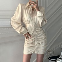 여성 드라마 연예인 갯마을 원피스 광택 디자인 소매 힙 신민아원피스