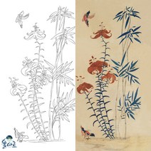 화조도 1 민화 도안 본그림 민화그리기 본 공모전 취미 원데이클래스 수업자료 컬러링 민화본, 일반용지(얇은 백상지), 원본 사이즈(추천), 율아트
