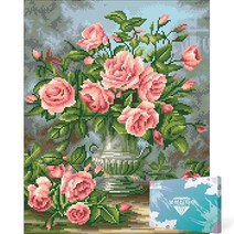 신세리티 보석십자수 액자 DIY 세트 캔버스형 큐빅비즈 40 x 50 cm, 1세트, SC042. 핑크장미