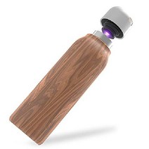 UVBrite 빔 셀프 클리닝 UV 정수 물병 / 스테인리스 충전식 살균 정화 18.6oz, 목재, 18.6 온스